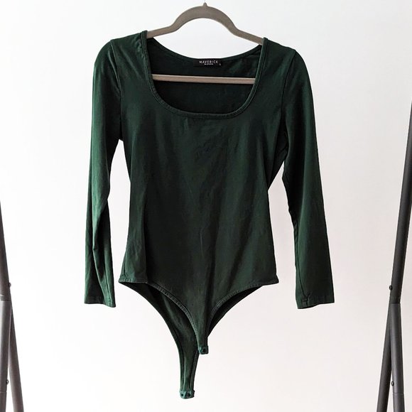 Scoop Neck Bodysuit - Forest Green - Size Medium - Picture 1 of 3